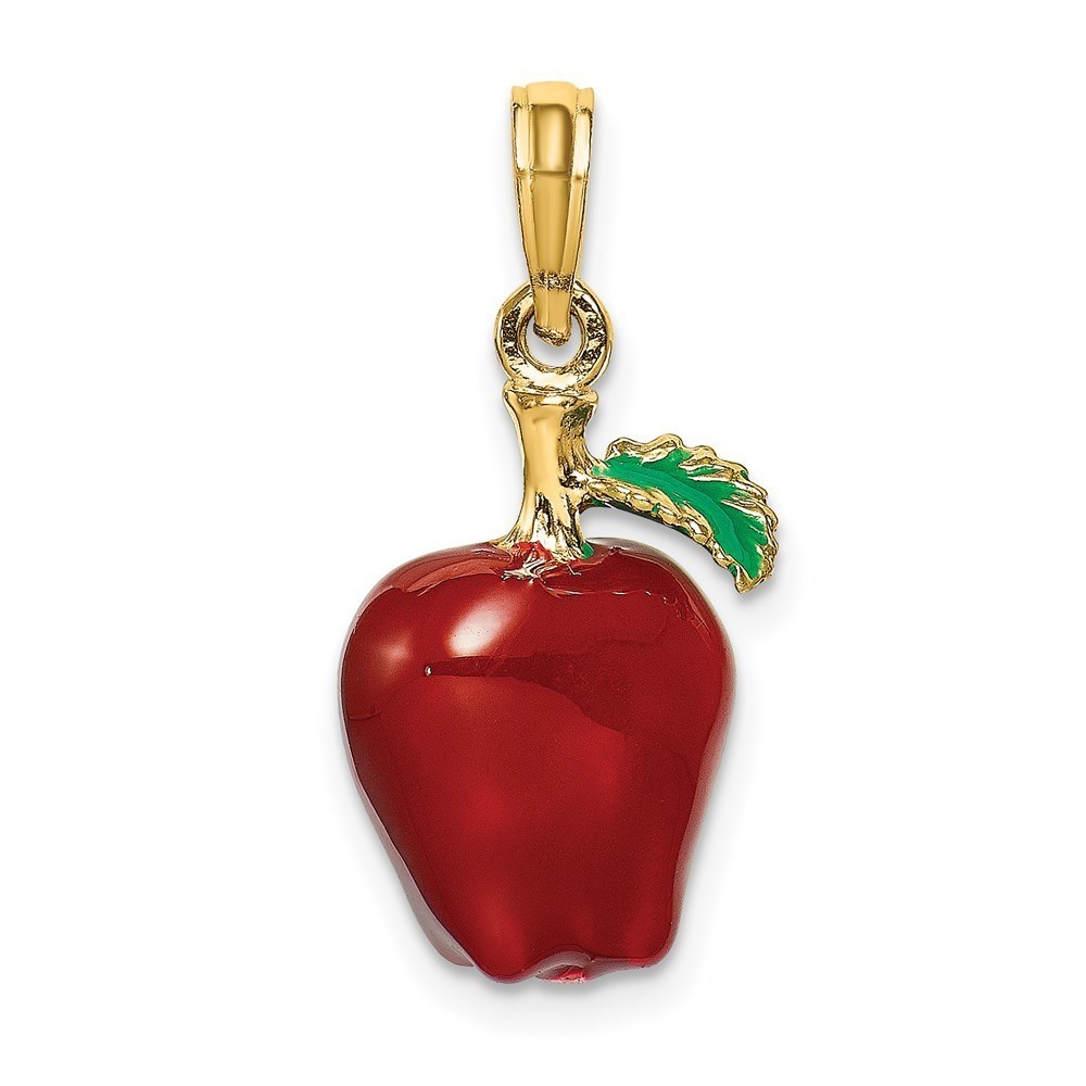 14k Yellow Gold w/ Enamel 3-D Red Delicious Apple Necklace Charm Pendant